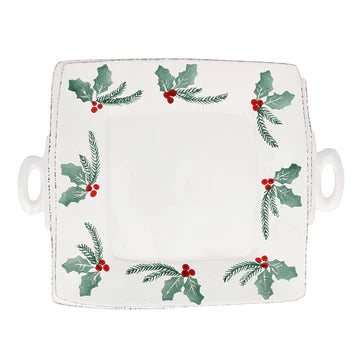 Vietri Lastra Evergreen Handled Square Platter