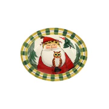 Vietri Old St. Nick Small Rimmed Oval Bowl with Owl