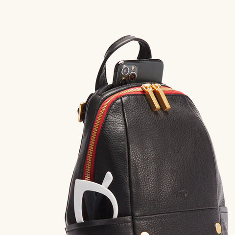 Hammitt Hunter Backpack Medium Black/Brushed Gold Red Zip
