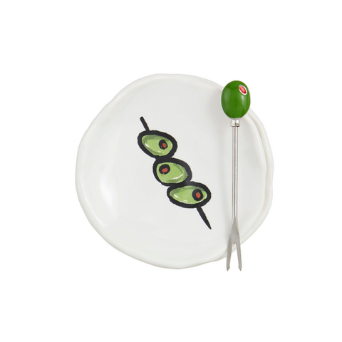 Mudpie Olive Tapas Plates and Fork Set