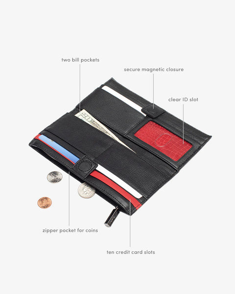 Hammitt 110 North Black Gunmetal Leather Bifold Wallet