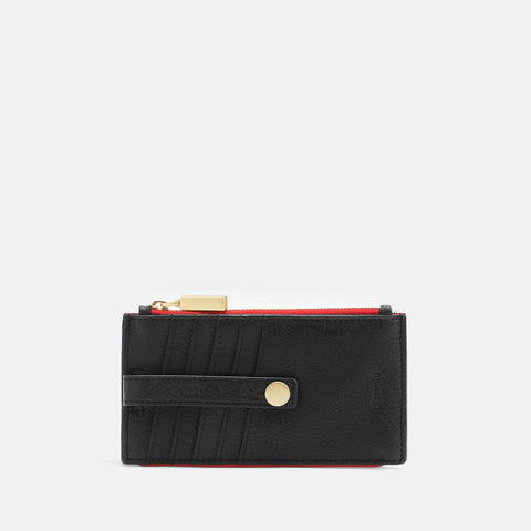 Hammitt 210 West Black Brushed Gold Red Zip Leather Wallet