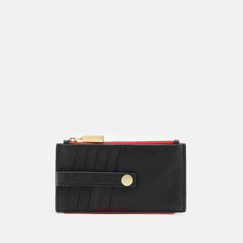 Hammitt 210 West Black Brushed Gold Red Zip Leather Wallet