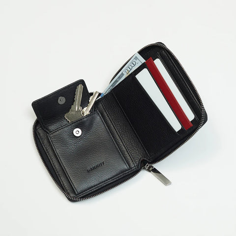 Hammitt 5 North Black Gun Metal Compact Leather Wallet