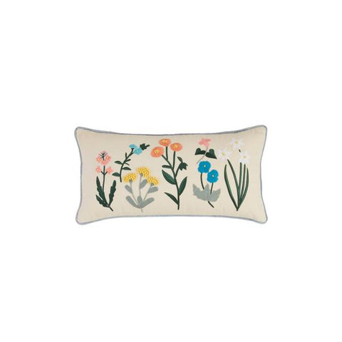 Mudpie Lumbar Flower Embroidered Pillow