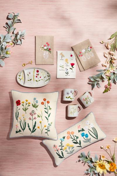 Mudpie Lumbar Flower Embroidered Pillow