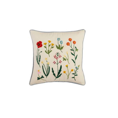 Mudpie Square Flower Embroidered Pillow