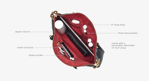 Hammitt Daniel Large Black/Brushed Gold Red Zip Leather Tote Bag