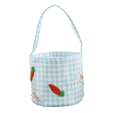 Mudpie Blue Gingham Beaded Easter Basket