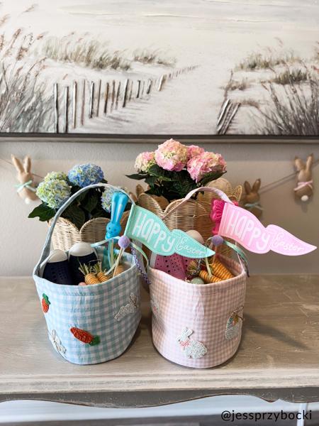 Mudpie Pink Gingham Beaded Easter Basket