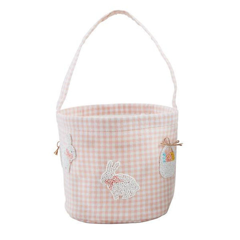 Mudpie Pink Gingham Beaded Easter Basket