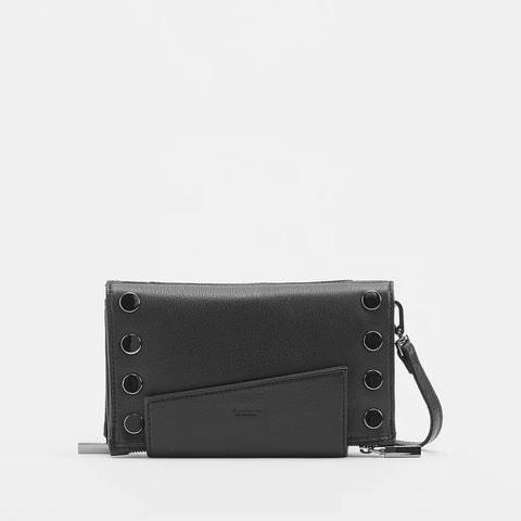 Hammitt Levy Black Gun Metal Leather Crossbody and Wallet
