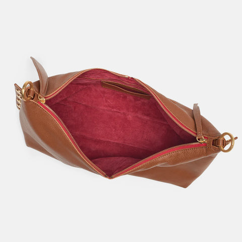 Hammitt Mr. G Mahogany Pebble/Brushed Gold Red Zip Leather Shoulder Bag