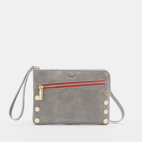 Hammitt Nash Small Pewter Brushed Gold Red Zip Clutch/Wristlet