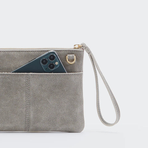 Hammitt Nash Small Pewter Brushed Gold Red Zip Clutch/Wristlet
