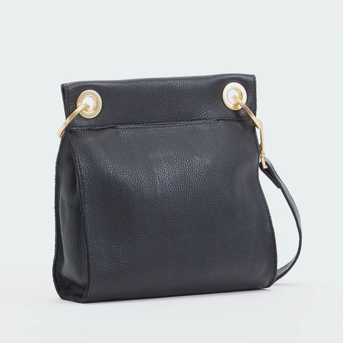 Hammitt Tony Medium Black Brushed Gold Red Zip Leather Crossbody
