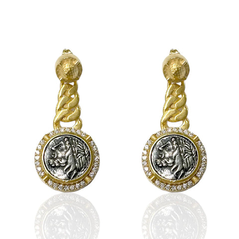 Tat2 Designs Gold Ciro Coin & Chain Earrings