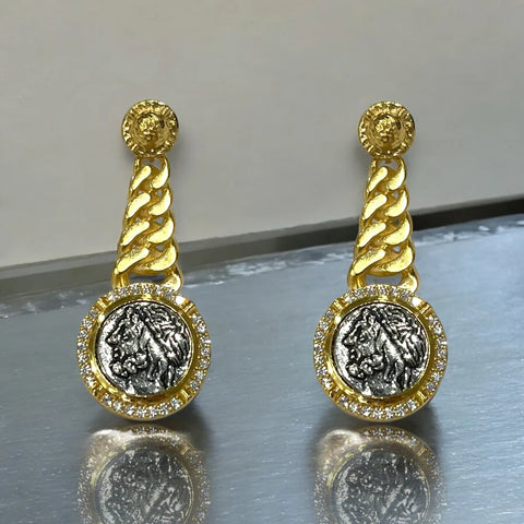 Tat2 Designs Gold Ciro Coin & Chain Earrings