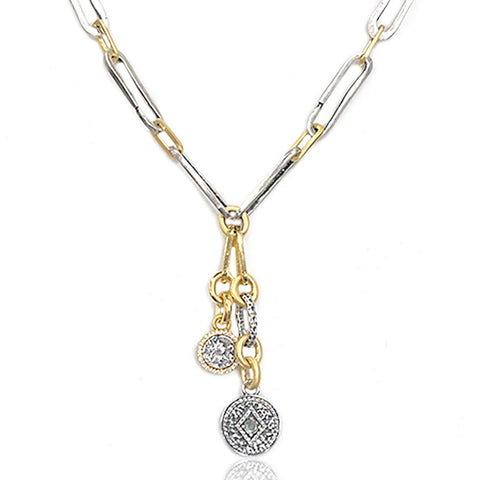 Tat2 Designs Two Tone Thin Rico Paperclip Charm Necklace