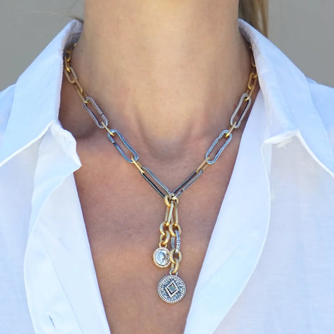 Tat2 Designs Two Tone Thin Rico Paperclip Charm Necklace