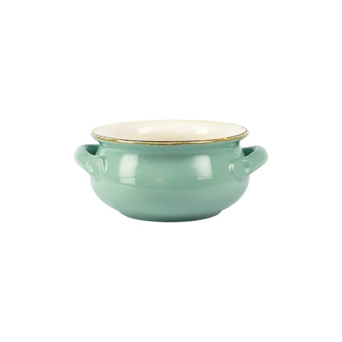 Vietri Italian Bakers Small Aqua Handled Round Baker