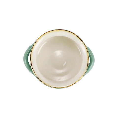 Vietri Italian Bakers Small Aqua Handled Round Baker