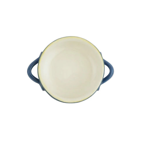 Vietri Italian Bakers Small Blue Handled Round Baker