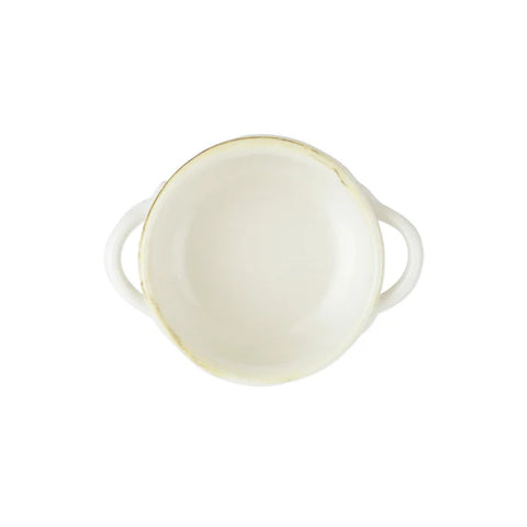 Vietri Italian Bakers Small White Handled Round Baker