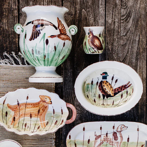 Vietri Wildlife Pheasant Small Rimmed Oval Bowl