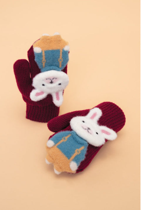 Powder Pal Mitts for Kids Burgundy Bunny