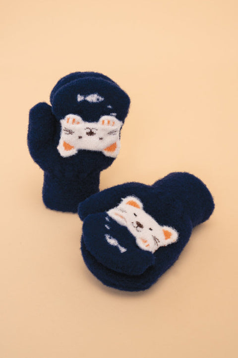 Powder Pal Mitts for Kids Navy Kitty