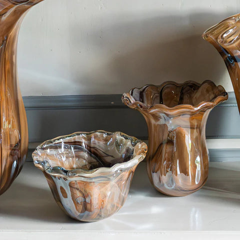 NEW Vietri Onda Glass Tortoiseshell Small Rimmed Bowl