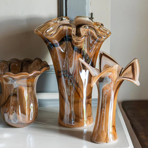 NEW Vietri Onda Glass Tortoiseshell Small Tulip Vase