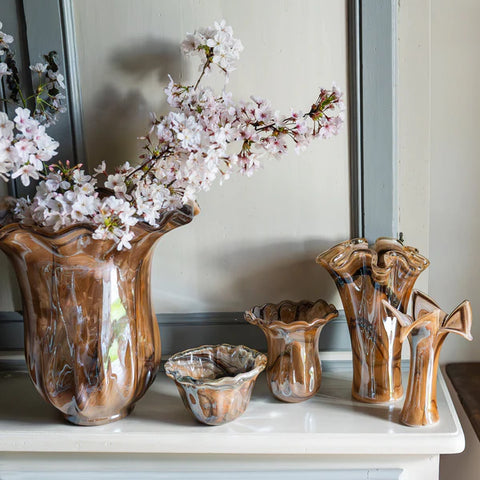 NEW Vietri Onda Glass Tortoiseshell Short Vase