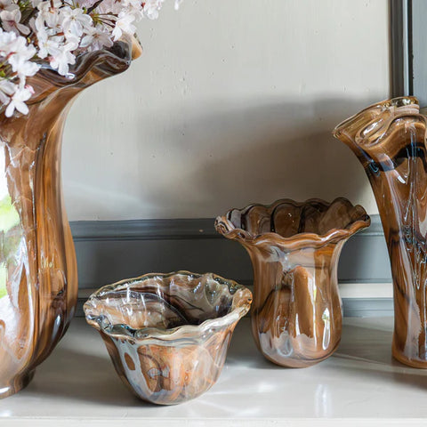 NEW Vietri Onda Glass Tortoiseshell Short Vase