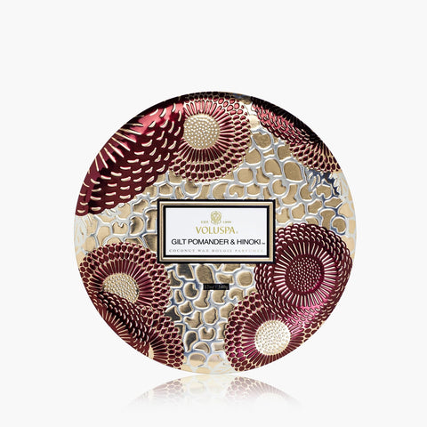 Voluspa Gilt Pomander & Hinoki 3 Wick Tin Candle