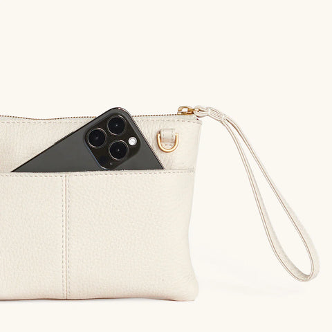 Hammitt Nash Small Calla Lily White/Brushed Gold Leather Wristlet/Crossbody