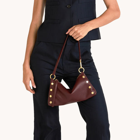 Hammitt Kyle Cherrywood Pebble/Brushed Gold Leather Crossbody/Shoulder Bag