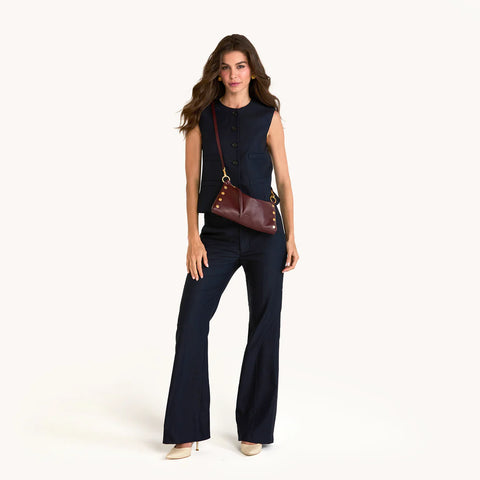 Hammitt Kyle Cherrywood Pebble/Brushed Gold Leather Crossbody/Shoulder Bag