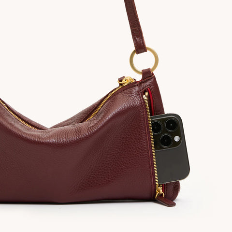 Hammitt Kyle Cherrywood Pebble/Brushed Gold Leather Crossbody/Shoulder Bag