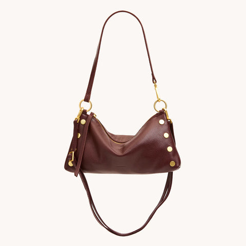 Hammitt Kyle Cherrywood Pebble/Brushed Gold Leather Crossbody/Shoulder Bag