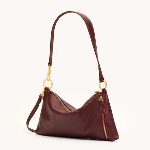 Hammitt Kyle Cherrywood Pebble/Brushed Gold Leather Crossbody/Shoulder Bag