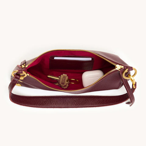 Hammitt Kyle Cherrywood Pebble/Brushed Gold Leather Crossbody/Shoulder Bag