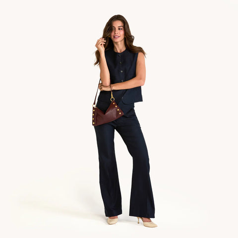 Hammitt Kyle Cherrywood Pebble/Brushed Gold Leather Crossbody/Shoulder Bag