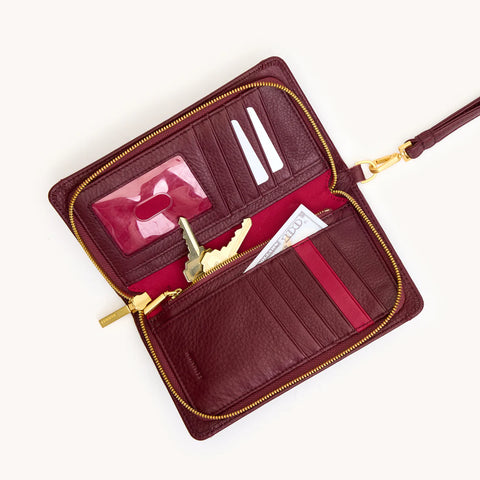 Hammitt Bryant Wallet Cherrywood Pebble/Brushed Gold Leather Wallet