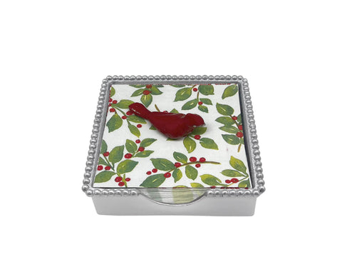 Mariposa Red Cardinal Beaded Napkin Box Set