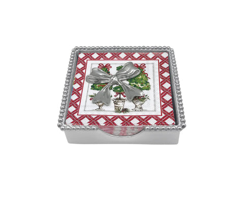 Mariposa Christmas Topiary Bow Beaded Napkin Box Set