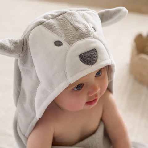Elegant Baby Gray Wolf Hooded Bath Wrap