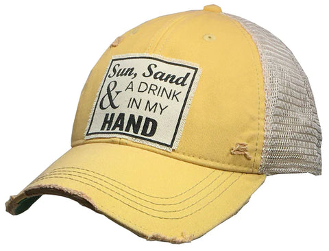 Vintage Trucker Baseball Hat “Sun, Sand & A Drink In My Hand”