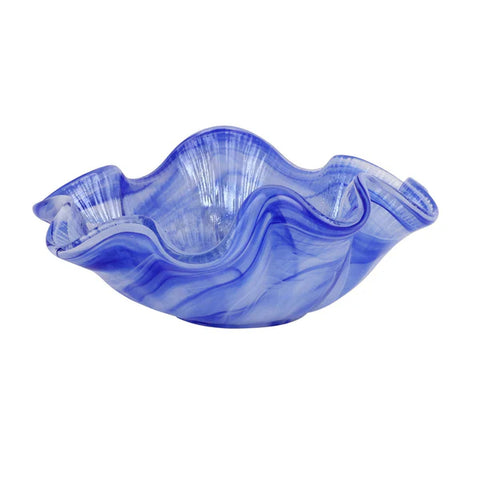 Vietri Onda Glass Cobalt Ruffled Round Bowl